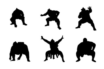 Set of silhouettes of sport sumo players vector design