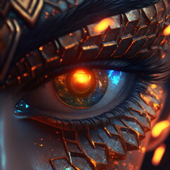 Detailed close up of red laser human eye in fantasy style. AI Generated