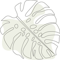 Tropical plant in line art with green blot