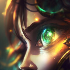 Detailed close up of green human eye in fantasy style. AI Generated