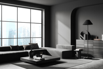 Gray panoramic living room corner