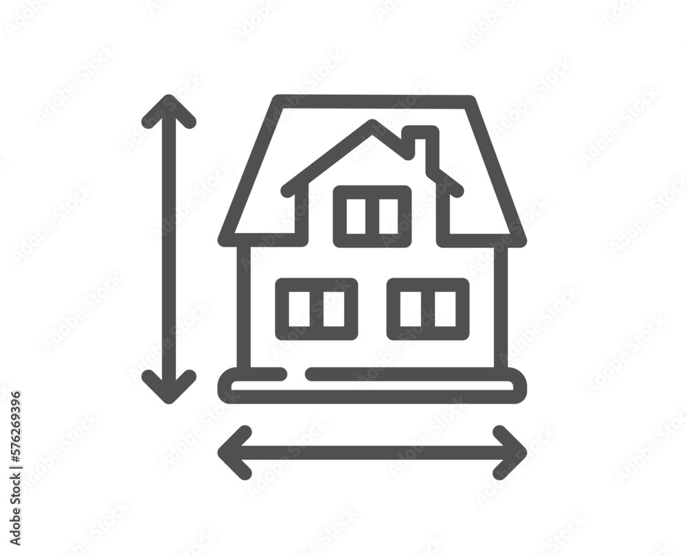 Poster house dimension line icon. building size sign. architecture measurement symbol. quality design eleme