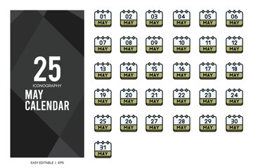 25 May Calendar Lineal Color icon pack. vector illustration.