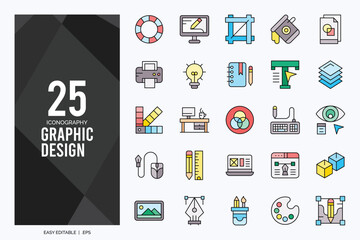 25 Graphic Design Lineal Color icon pack. vector illustration.