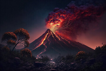 Fototapeta premium Eruption of Fuego Volcano in Guatemala, Generative AI 