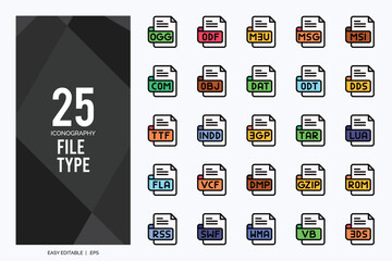 25 File Type Lineal Color icon pack. vector illustration.