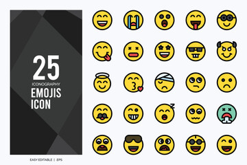 25 Emojis Lineal Color icon pack. vector illustration.