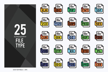 25 File Type Lineal Color icon pack. vector illustration.