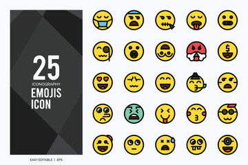 25 Emojis Lineal Color icon pack. vector illustration.