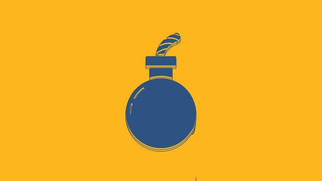 Blue Bomb ready to explode icon isolated on orange background. Happy Halloween party. 4K Video motion graphic animation