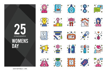 Obraz premium 25 Women's Day Lineal Color icon pack. vector illustration.