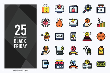 25 Black Friday Lineal Color icon pack. vector illustration.