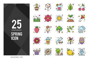25 Spring Lineal Color icon pack. vector illustration.