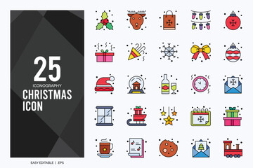 25 Christmas Lineal Color icon pack. vector illustration.