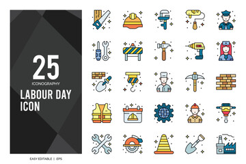 25 Labour Day Lineal Color icon pack. vector illustration.