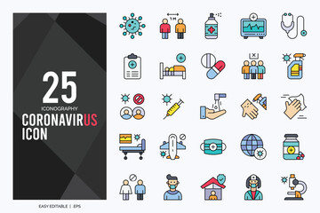 25 Coronavirus Lineal Color icon pack. vector illustration.