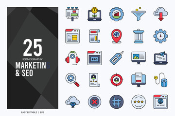 25 Marketing and Seo Lineal Color icon pack. vector illustration.