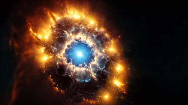 View of the birth of a star in space during a nebula explosion. Nuclear fusion of cosmic clouds of gas and dusts. Universe background. Generative ai