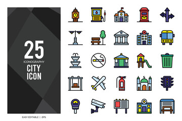 25 City Lineal Color icon pack. vector illustration.