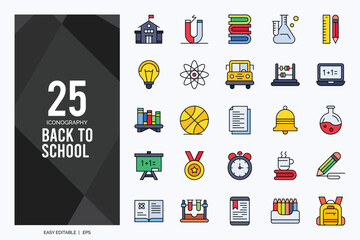 25 Back to school Lineal Color icon pack. vector illustration.