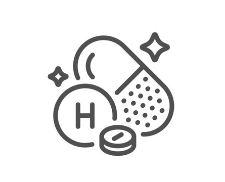 Vitamin H line icon. Biotin food nutrient sign. Capsule or pill supplement symbol. Quality design element. Linear style vitamin H icon. Editable stroke. Vector