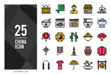 25 China Lineal Color icon pack. vector illustration.