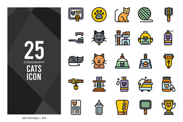 25 Cats Lineal Color icon pack. vector illustration.