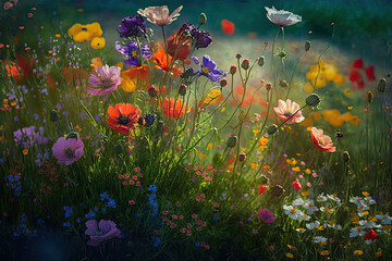 Fototapeta na wymiar Colorful flower meadow landscape