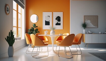 Interior of a light Dining room room modern minimalist architecture. Ultra modern. Contemporary dining area.