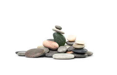 Stone Pyramid Isolated, Pebbles Balance Pile, Harmony Zen Stones, Balance Stack on White Background, Sea Pebble