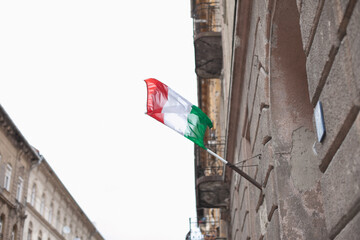Hungarian flag hanging on the government building