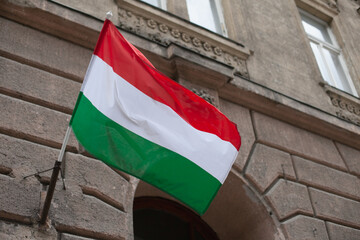 Hungarian flag hanging on the government building