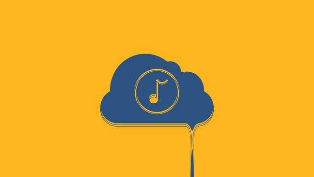 Blue Music streaming service icon isolated on orange background. Sound cloud computing, online media streaming, online song, audio wave. 4K Video motion graphic animation