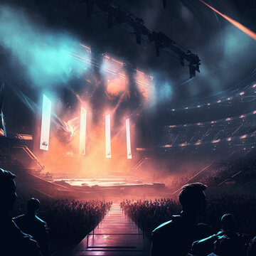High-Quality Esports Competition in a Packed Stadium with Realistic Lighting - Generative Ai
