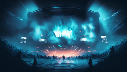 Esports Players in Action in a High-Tech Stadium Filled with Spectators - Generative Ai
