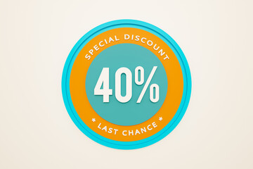 Sale 40% discount. Retail marketing, discount sign to promote commercial activities. Consumerism, forty percent, buying and shopping.