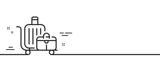 Baggage cart line icon. Travel luggage sign. Journey bag trolley symbol. Minimal line illustration background. Baggage cart line icon pattern banner. White web template concept. Vector