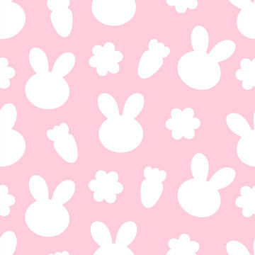 Seamless pattern Bunny flower carrot silhouette vector illustration