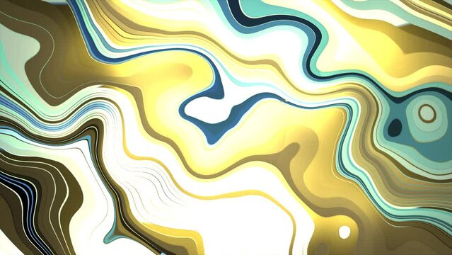 Abstract yellow iridescent liquid epoxy acrylic resin swirling twisted lines abstract background. Video 4k