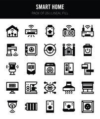 25 Smart Home Lineal Fill icons Pack vector illustration.