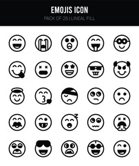 25 Emojis Lineal Fill icons Pack vector illustration.