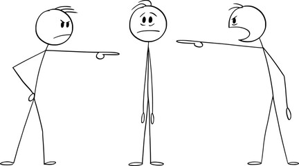 Men Accusing or Blaming Another Man , Vector Cartoon Stick Figure Illustration