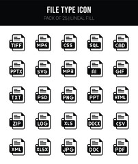 25 File Type Lineal Fill icons Pack vector illustration.