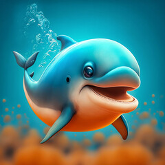 A joyful dolphin emoji with a pretty smile and vibrant colors. Generative A