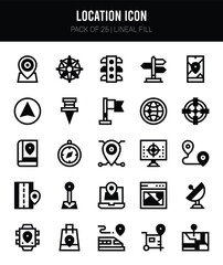 25 Location Lineal Fill icons Pack vector illustration.