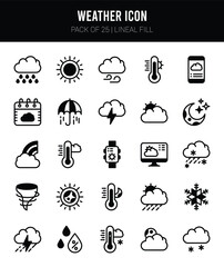 25 Weather Lineal Fill icons Pack vector illustration.
