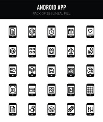 25 Android App Lineal Fill icons Pack vector illustration.