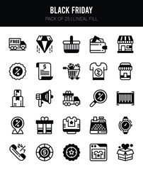 25 Black Friday Lineal Fill icons Pack vector illustration.