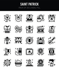 25 Saint Patrick Lineal Fill icons Pack vector illustration.