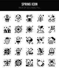 25 Spring Lineal Fill icons Pack vector illustration.